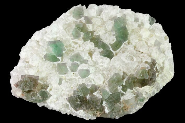 Green, Octahedral Fluorite Crystals on Quartz - China #147070